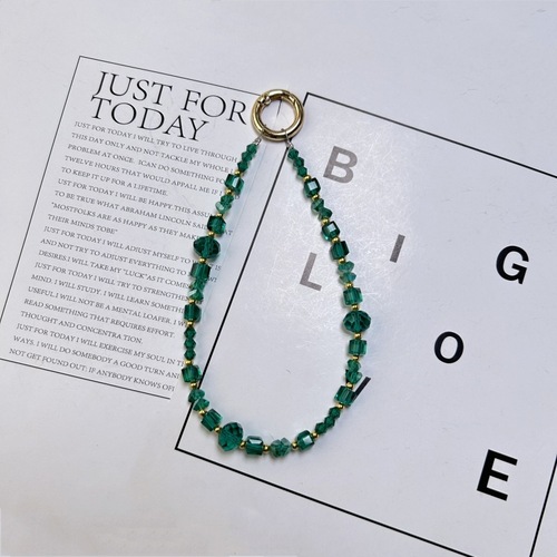 New Simple and Elegant Green Crystal Handmade Bead Bag Hook Pendant Keychain Accessory Phone Chain Universal Model