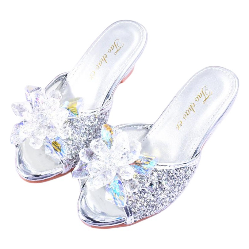 Sandalias DE LOS NIÑOS DE VERANO punta abierta sequined bebé princesa zapatos antideslizante hogar zapatos de los niños niñas pequeños zapatos de diamantes de imitación de tacón alto