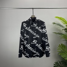 欧美百搭时尚四季男女新款 AM长袖衬衫满印字母印花 平替跨境欧货