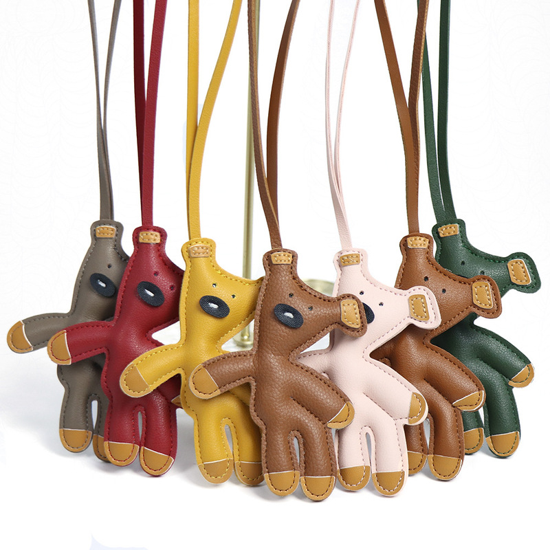 Miu Series Leather Bean Bear Cute Bag Pendant High-End Simple Leather Keychain Bag Decoration