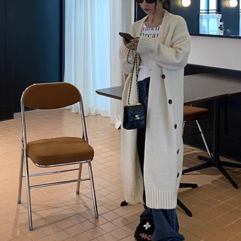 跨境秋冬新款复古慵懒风毛衣女中长款外搭高级感针织开衫上衣外套