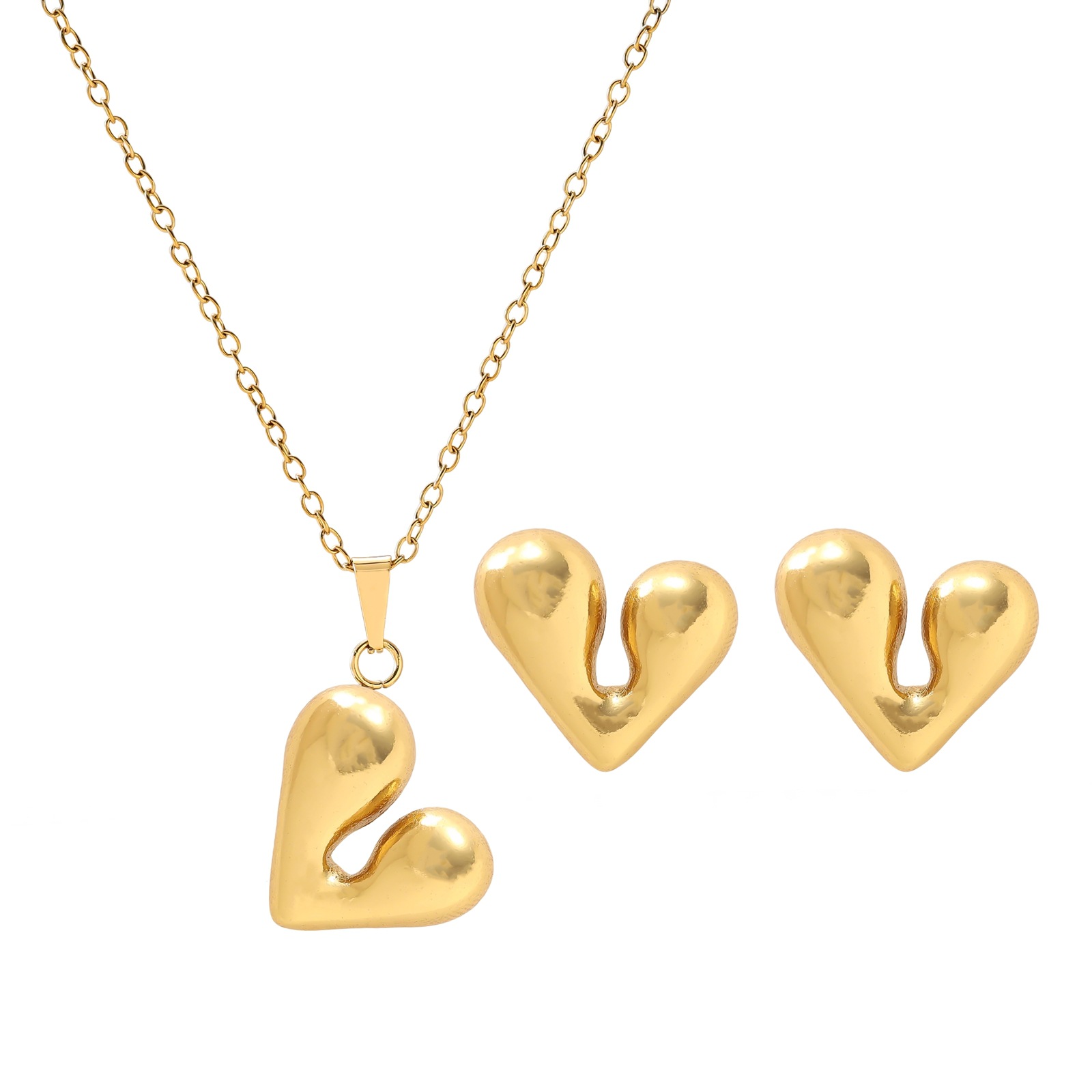 Conjunto de joyería con pendientes de corazón floral y collar_voghion.com