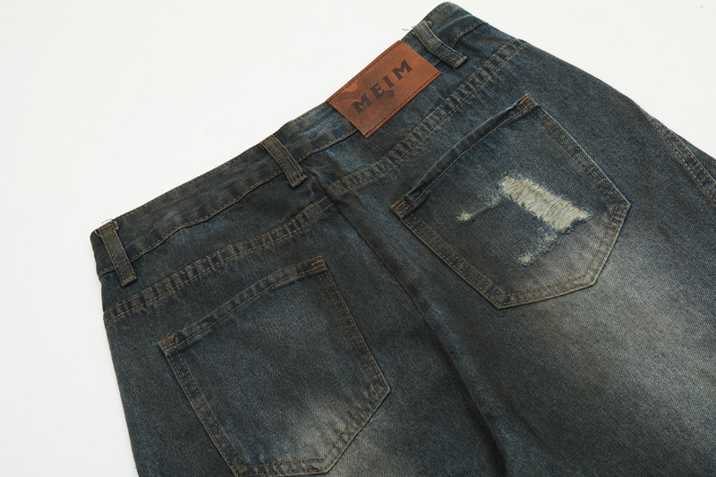 Men's Clothing Trendy and Fashionable Street Distressed Washed Sexual Ripped Jeans Men's Trendy Brand All-match Casual Loose Straight Pants_voghion.com