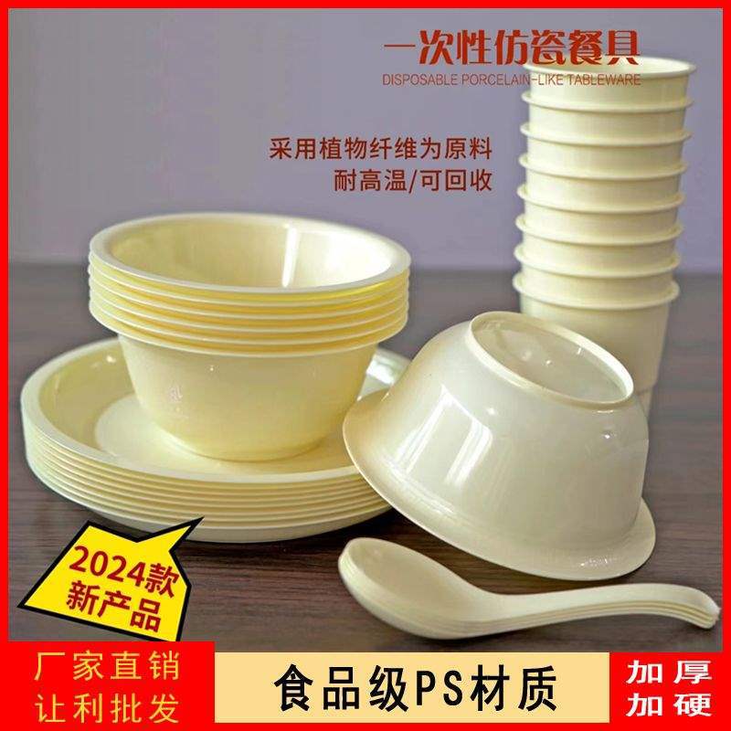 Imitation Porcelain Disposable Tableware Household Outdoor Picnic Food Grade Degradable Environmentally Friendly Spoon Cup Saucer Plate Set