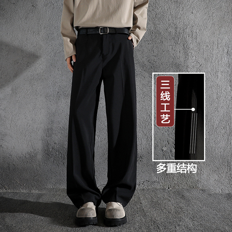 Nuevos pantalones negros rectos y sueltos para niños sensación de colgar primavera y otoño pantalones casuales pantalones de traje de cintura alta estadounidenses image 9