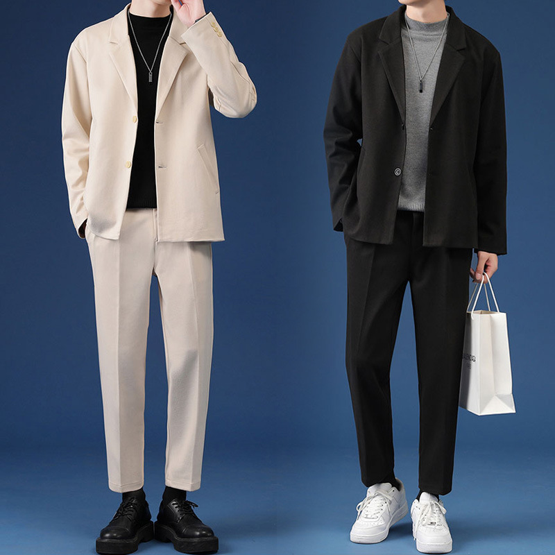 Men's Spring and Autumn Hong Kong Style Fashionable Slim-fit Woolen Small Suit Men's Suit Casual All-match Suit Jacket