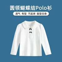 Детская хлопчатобумажная рубашка с длинными рукавами POLO весна и осень для девочек белая футболка с лацканом топ для студентов