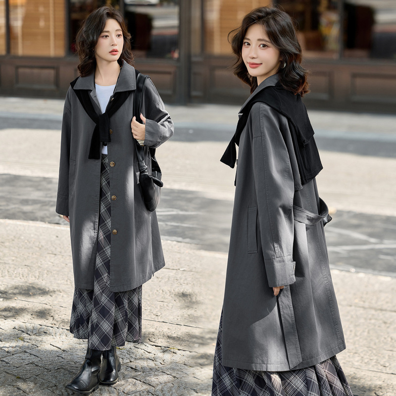 Designer-Inspired Trench Coat for Women, 2025 New Fashion Style with Rolled Cuffs and Tie Belt, Mid-Length Coat Designer-Inspired Trench Coat for Women, 2025 New Fashion Style with Rolled Cuffs and Tie Belt, Mid-Length Coat