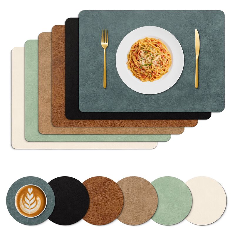 Retro-style leather placemats, made of high-quality PVC, square design, suitable for dining tables and as coasters, waterproof, oil-resistant, easy to wipe clean, and durable Retro-style leather placemats, made of high-quality PVC, square design, suitable for dining tables and as coasters, waterproof, oil-resistant, easy to wipe clean, and durable