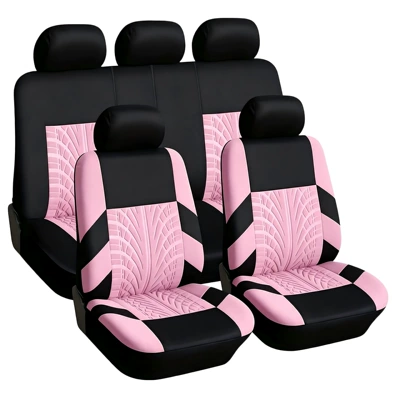 Seat cushion, seat cover, Fabric Four-Season Universal Car Seat - pink-9-piece-set-five-seats