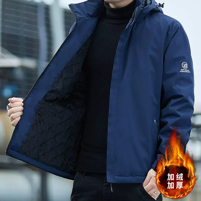 外套男士冬季加绒加厚工装棉衣服印LOGO冲锋衣棉服爸爸冬装防寒服