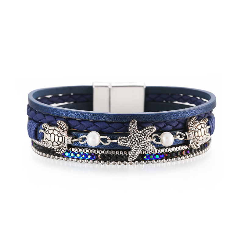 Ferien Schildkröte Seestern Pu-leder Überzug Künstliche Perlen Strasssteine Unisex Armbänder display picture 3