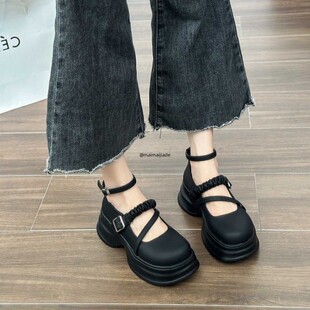 French Mary Jane Shoes for Women 2025 Summer New Thick Heel High Heel Flats for Small People to Increase Height Thick Sole Small Leather Shoes