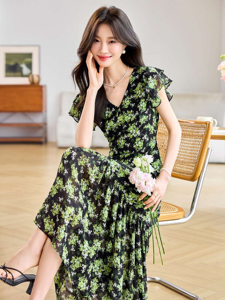 Đầm suông midi họa tiết hoa tay ngắn thanh lịch MM2632 — Màu sắc hình ảnh
