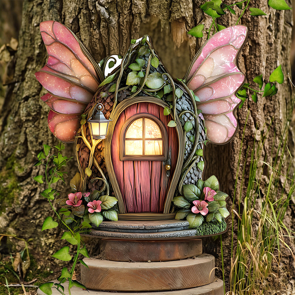 Decoración colgante creativa puerta de hadas puerta jardín micro paisaje diseño de artesanía de madera 2D decoración de la atmósfera del hogar