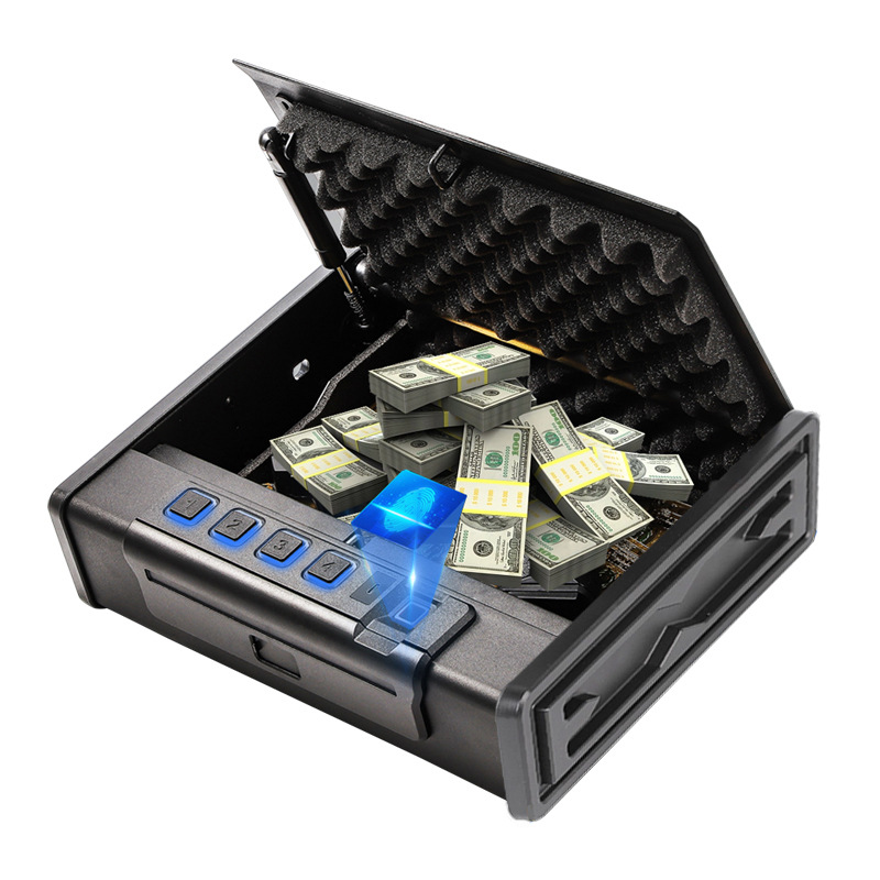 亚马逊上翻开门手枪盒枪箱蓝光静音指纹密码适用床头柜衣柜手枪盒