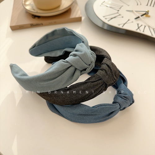 Xu Hongdou's same style denim headband for women  new high skull headband face wash bundle hairpin hair accessory