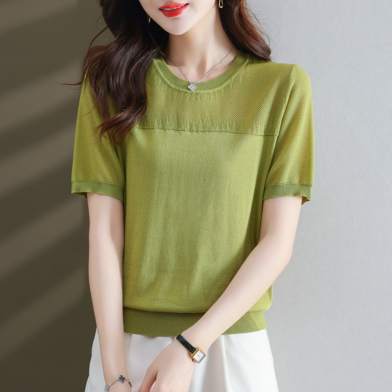 Fashionable elegant solid color design summer knitted T-shirt with a…