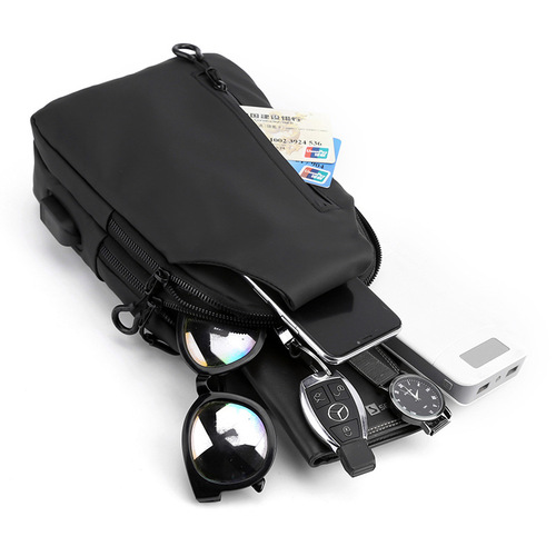Cross-border new leather film chest bag men's crossbody motorcycle chest bag Hong Kong style trendy crossbody bag foreign trade wholesale men's chest bag
