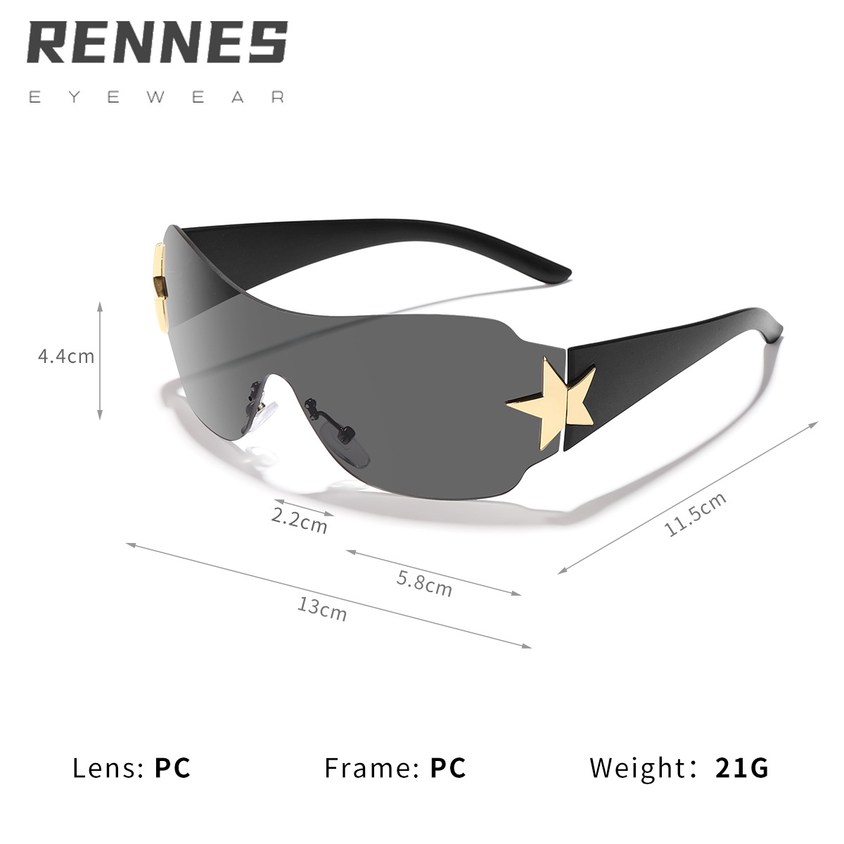 Nuevo frameless de una pieza de cinco puntas estilo piloto estrella estilo y2g estilo moda desgaste gafas de sol esenciales