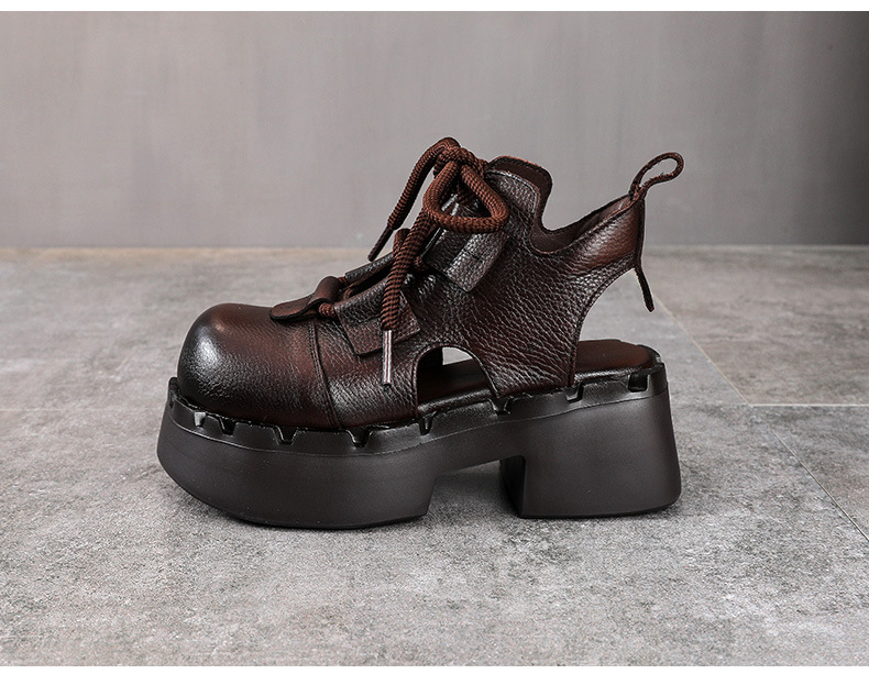 Boot nữ da bò cổ thấp đế dày thoáng khí — màu đen chi tiết 11