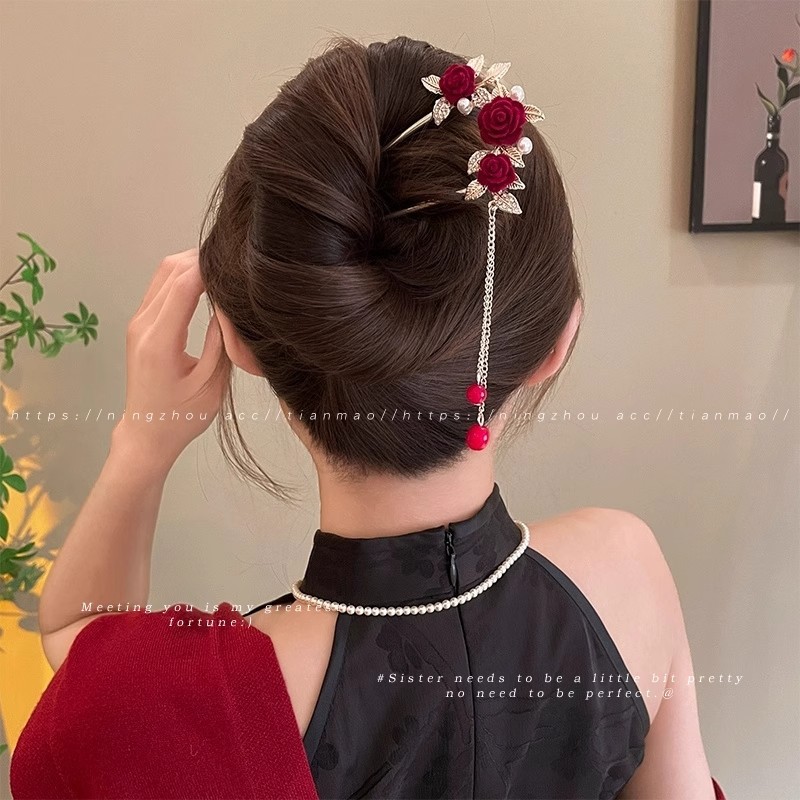 Nueva flor china de terciopelo en forma de U pinzas de cabello para mujeres antiguo de alta sensibilidad pinzas de brilla pinzas de cabello pinzas de cabello pinzas de cabello pinzas de cabello pinzas de Año Nuevo