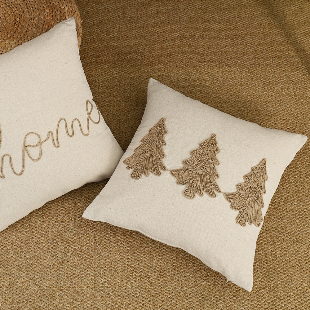 Funda de almohada bordada con cuerda de cáñamo nórdico transfronterizo Espiga colgante de cuatro esquinas Almohada pastoral retro Sala de estar Almohada de sofá Almohada de cintura