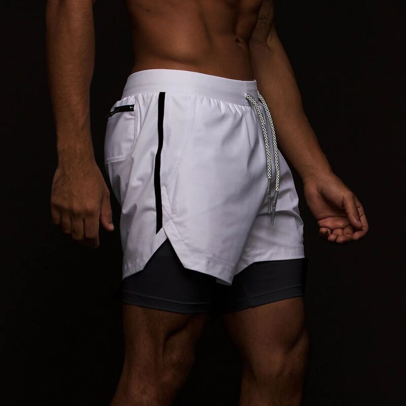 Summer Double Stretch Shorts Fake Two-piece Anti-glare Sports Pants Men's Stretch Five-point Basketball Pants Summer Double Stretch Shorts Fake Two-piece Anti-glare Sports Pants Men's Stretch Five-point Basketball Pants