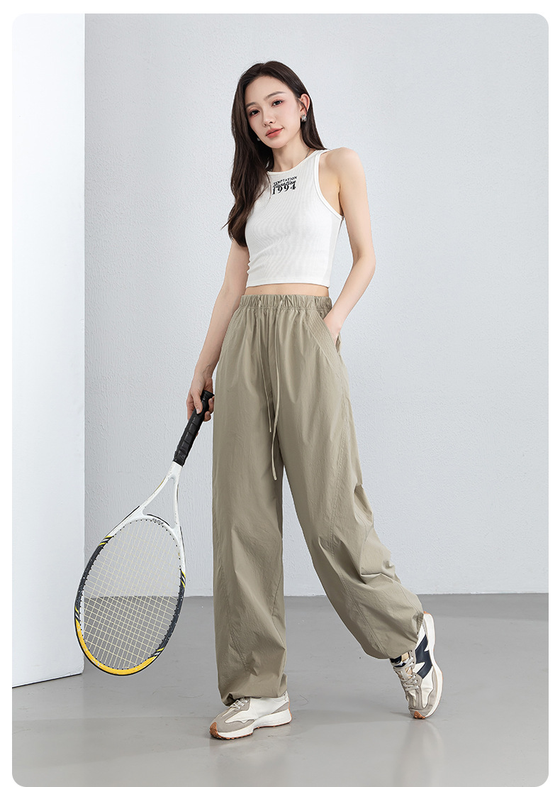 Quần dài kaki nữ eo cao ống rộng nhiều túi, chất vải chống nắng kháng khuẩn mỏng nhẹ thoáng khí — màu kaki chi tiết 24