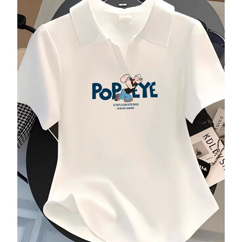 2026 Summer White Regular Shoulder Polo Collar Short Slim Fit Slimming Short Sleeve T-Shirt for Women Versatile Stylish Casual Top 2026 Summer White Regular Shoulder Polo Collar Short Slim Fit Slimming Short Sleeve T-Shirt for Women Versatile Stylish Casual Top