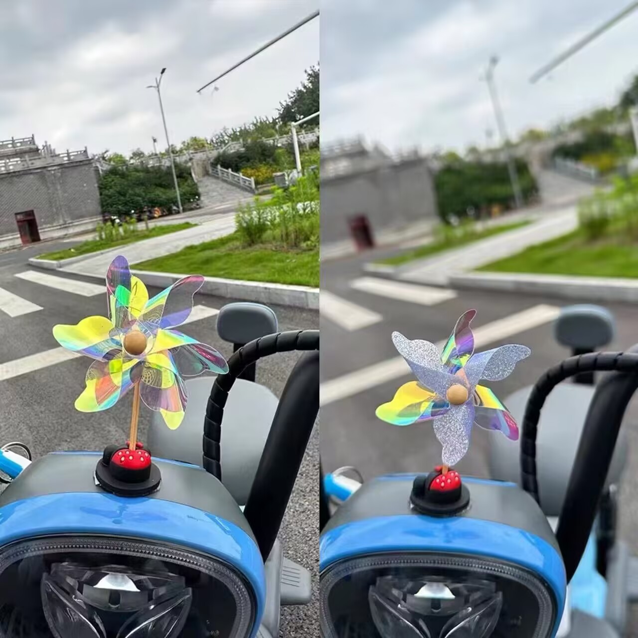 小风车风吹可转电动电瓶车装饰品摩托车自行车可爱车载小摆件
