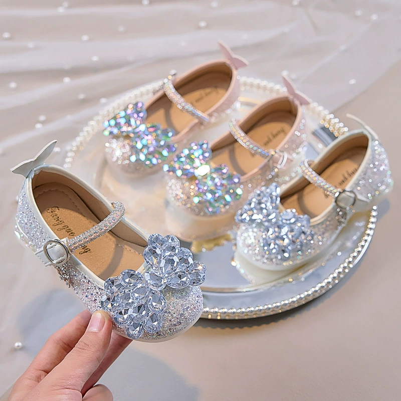 Сандалии для девочек Принцесс обувь 2025 новые летние детские хрустальные туфли