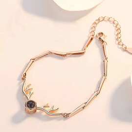 抖音一鹿有你投影手链爱的记忆100种语言图片定 制情侣手饰品网红