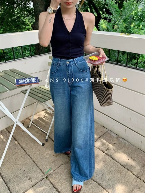 2025年夏新款IEZ91906牛仔裤薄款莱赛尔清凉宽松遮肉流浪阔腿裤女|undefined