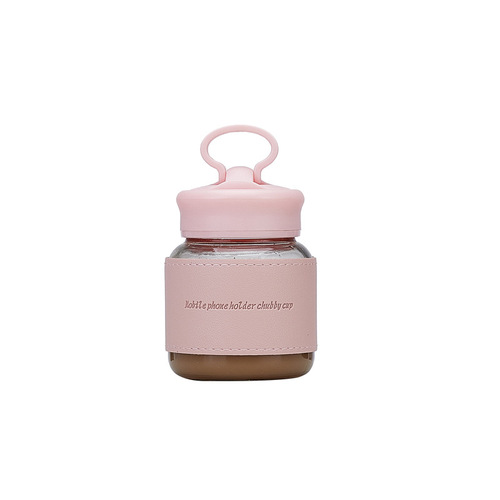 Phone holder chubby cup high borosilicate glass cup creative cute graduated cup milk coffee cup portable water cup