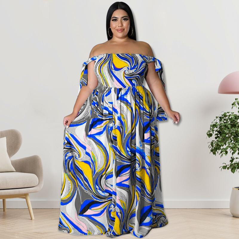 Dameskleding: Maxi-jurk met bandjes, geplooide buste en oversized strikprint, zwierige A-lijn zomerjurk_voghion.com