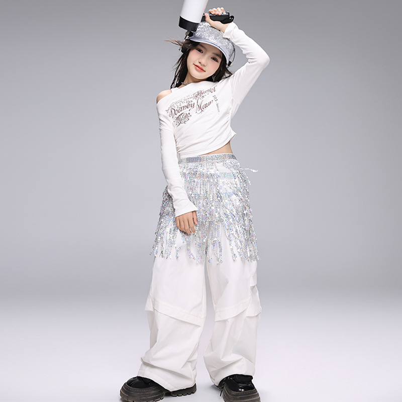 재즈 댄스 코스튬 걸즈 한국 스퀸 아트 커튼 세트 어린이 재즈 스트리트 댄스 어린이 패션 의상 설날 의상