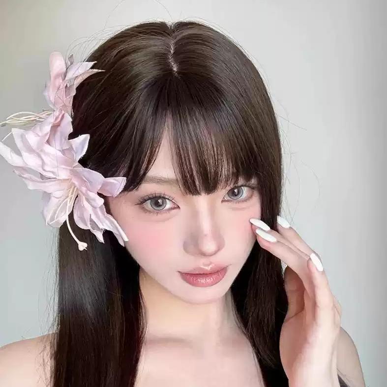 new chinese style pink three-dimensional lily barrettes female atmosphere flower side clip side studio pure desire headdress flower stall