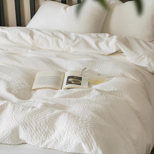 Casual Plain Ins Style Pure White Hotel Quilt Cover Washed Cotton Four-Piece Set Pure Color Bed Sheets Three-Piece Set