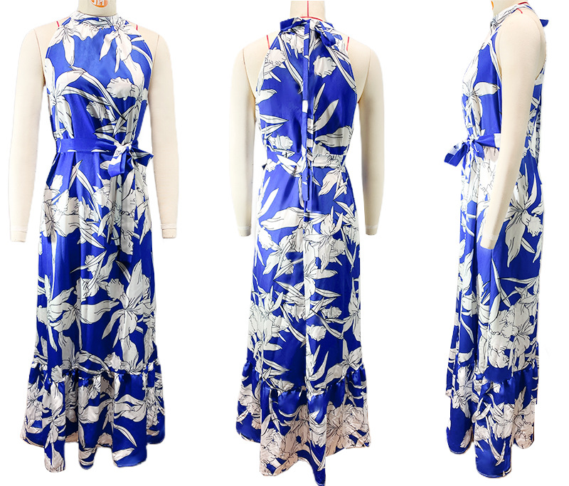 Women's Regular Dress Elegant Halter Neck Printing Sleeveless Plant Maxi Long Dress Daily display picture 2