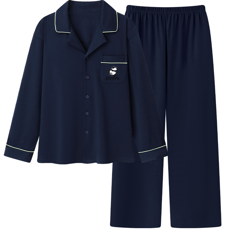 남성 잠옷 봄 가을 신상 2024 가디건 루즈 순면 편안한 대형 청년 및 중년층이 집에서 입을 수 있는 옷