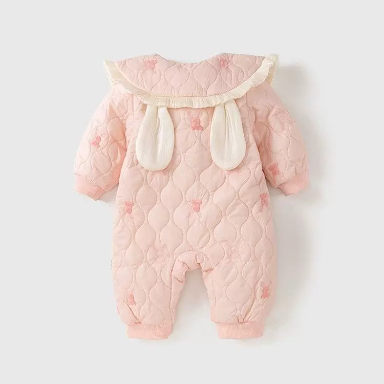 婴儿薄棉秋冬连体衣服女宝宝超萌公主加绒保暖哈衣新生儿外出爬服