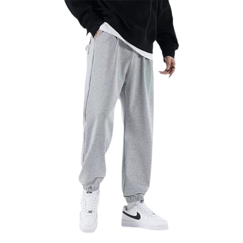 Мужские спортивные брюки из чесаного хлопка для весны и осени, повседневные, модные, свободного кроя, однотонные, длинные, больших размеров, джоггеры.