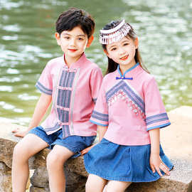 汉服亲子装2024新款夏天一家三口四口中式夏装壮族三月三服饰儿童