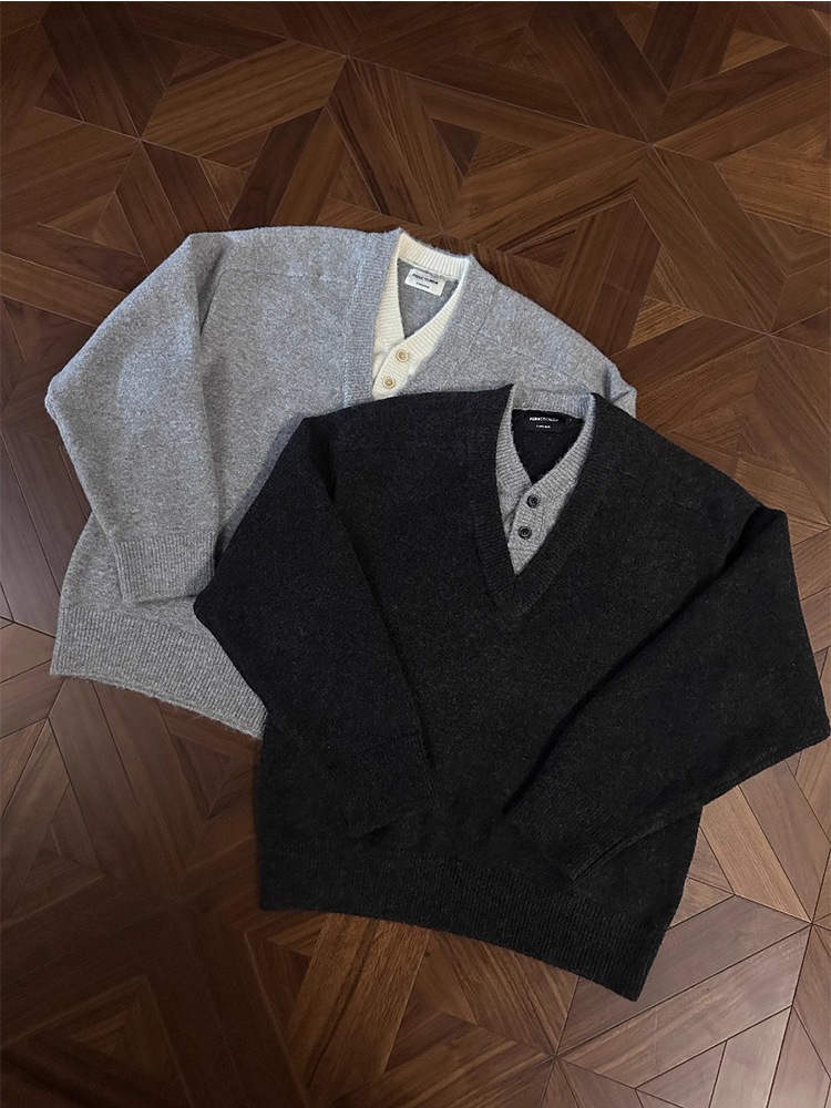 Herren V-ausschnitt Strickpullover Im Retro Preppy Stil Für Winter_voghion.com