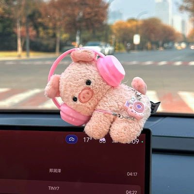 Screen-Mounted Ornaments, Car ornaments - pink-earphone-camera-piggy-clip-doll