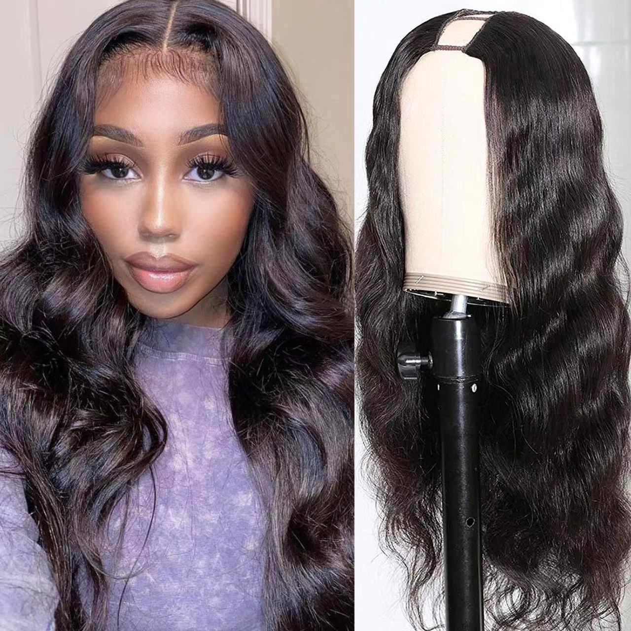 Long Wavy Synthetic V Shaped Half Head Wig Hair Extension_voghion.com