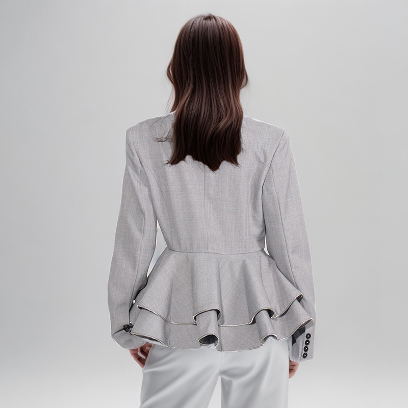 Elegant British-style Blazer 2026 Spring New Fashion Suit With Ruffled Collar And Long Sleeve Design For Women_ecoleips.com