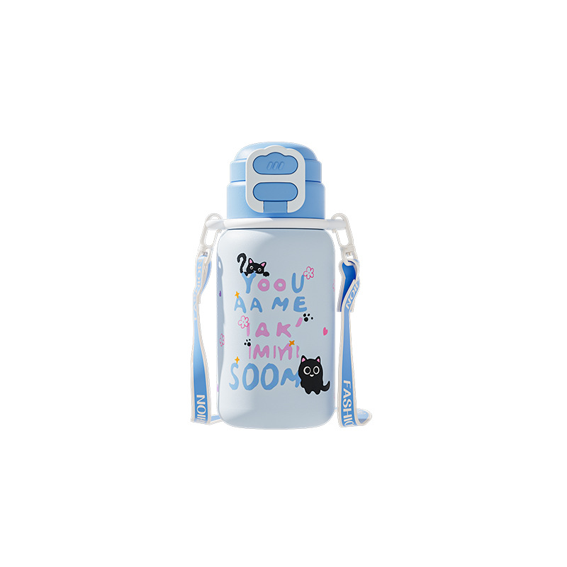 Nuevo tipo de dibujos animados dos bebidas taza de aislamiento para niños de alta capacidad de taza de paja portátil encantadora taza de agua de aislamiento para estudiantes