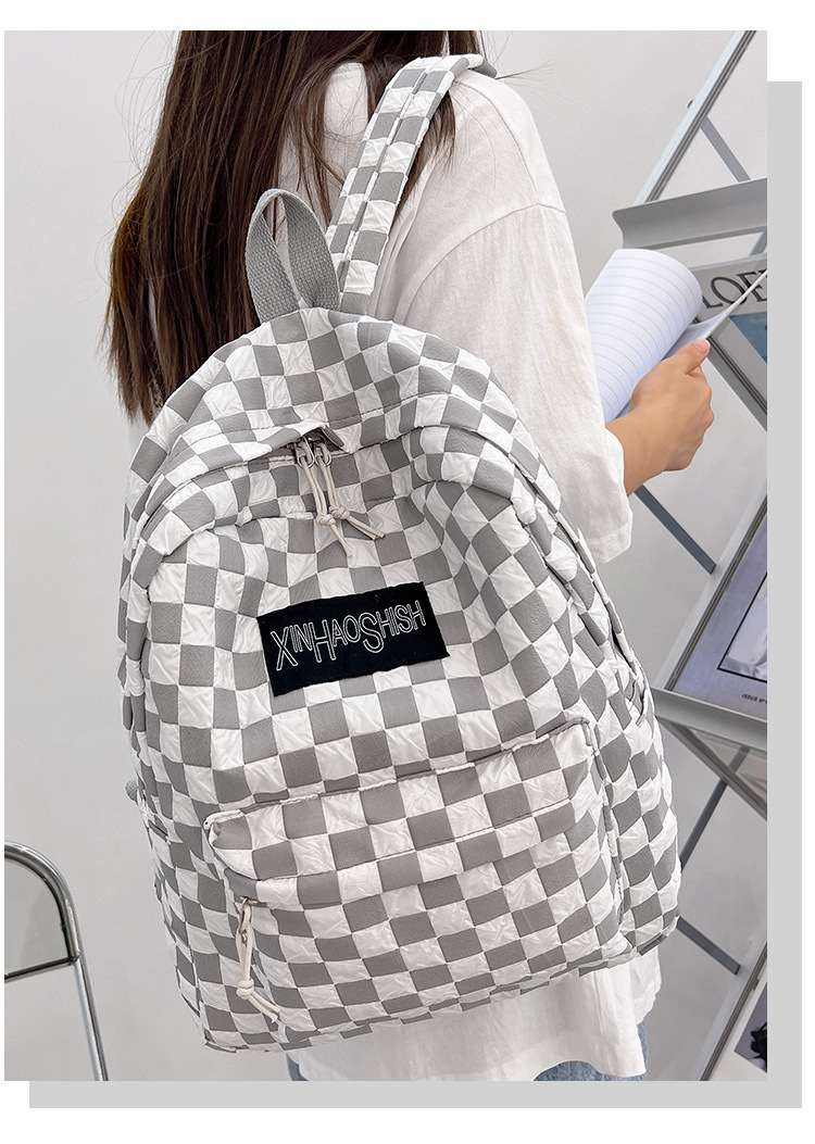 Korean ins artistic trend checkerboard checkered backpack, Japanese Harajuku style fresh and clean high school and junior high school student bag undefined